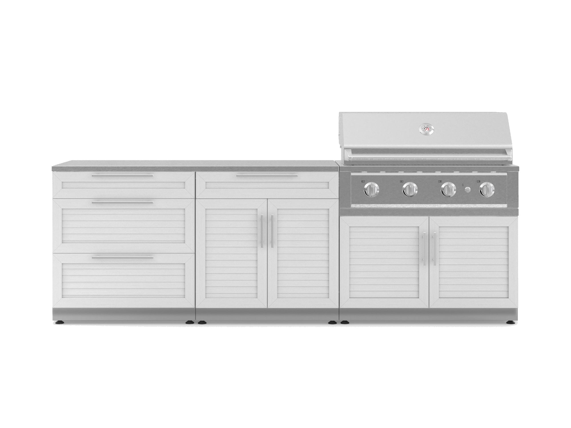 NewAge Outdoor Kitchens Stainless-Steel 5-Piece Cabinet Set with 3-Drawer, Bar, Grill Cabinet, Performance Grill and Countertop