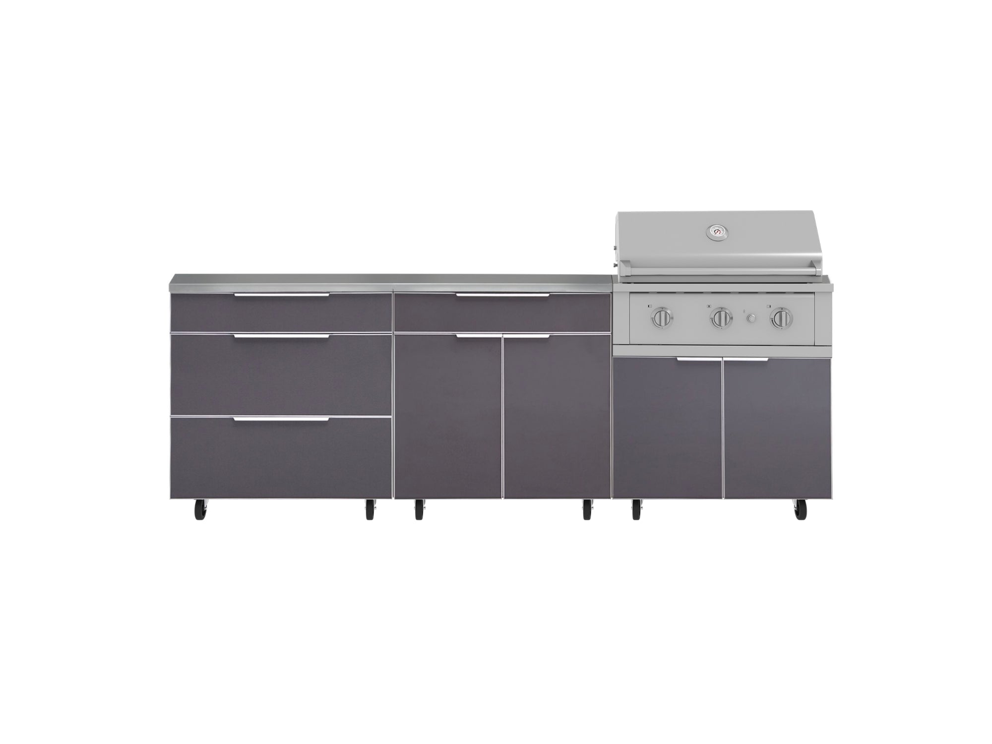 NewAge Outdoor Kitchens Aluminum 5-Piece Cabinet Set With Casters and 3 Drawer, Bar, Grill Cabinet, Performance Grill, Countertop