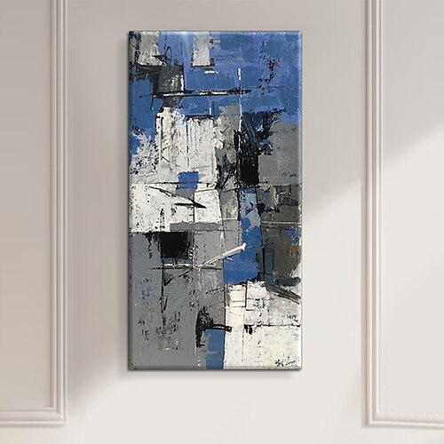 Handgemaltes Ölgemälde auf Leinwand, modernes abstraktes Blau, Wanddekoration für die Wohnung, auf Keilrahmen gespannt / gerolltes, ungespanntes Gemälde Image