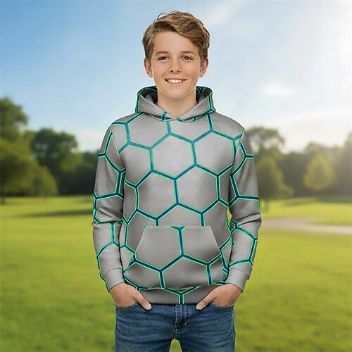 Jungen 3D Grafik Geometrisch Kapuzensweatshirt Langarm Frühling Herbst Mode Streetwear Kinder 4-12 Jahre Mit Kapuze Outdoor Lässig Täglich Normale Passform Image
