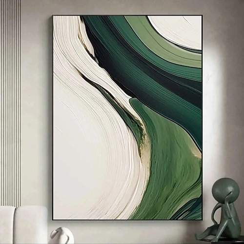 Handgemaltes Ölgemälde auf Leinwand, abstrakte grüne Textur, Wanddekoration für Zuhause, Sofa, Hintergrund, Eingangsbereich, Dekoration, auf Keilrahmen gespannt / gerollt, rahmenlos, ungespannt Image