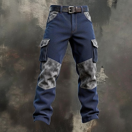 Herren Cargo-Hosen Hose Cordhose Freizeithose Tasche Elastischer Bund Mehrere Taschen Einfach Komfort Weich Volle Länge Outdoor Täglich Ausgehen Urlaub Mode Denim Blue Braun Mikroelastisch Image