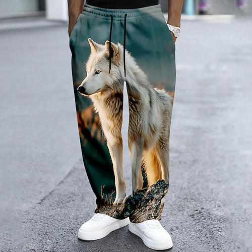 Herren Fuchs Tierwelt Natur Landschaft Jogginghose Hose Freizeithose Mittlere Taille Vintage-Retro Outdoor Jagd Trainieren Elastischer Kordelzug in der Taille Gerade geschnittene Hose mit Taschen Image