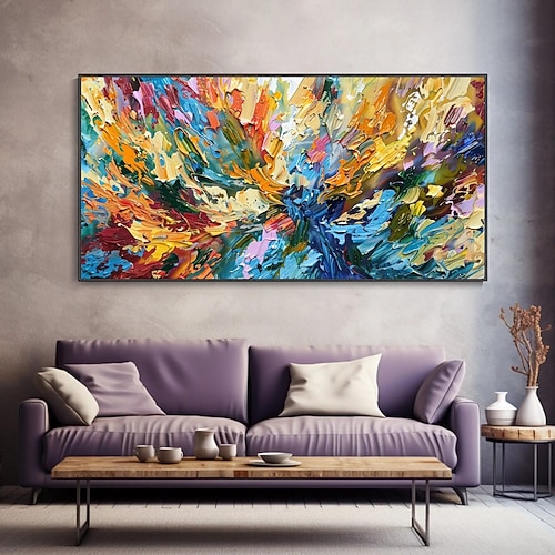 Handgemaltes Ölgemälde auf Leinwand, modernes abstraktes, großformatiges, farbenfrohes Wandbild mit dicker Öltextur, ideal für Wohnzimmer und Zuhause, auf Keilrahmen gespannt / ohne Rahmen Image