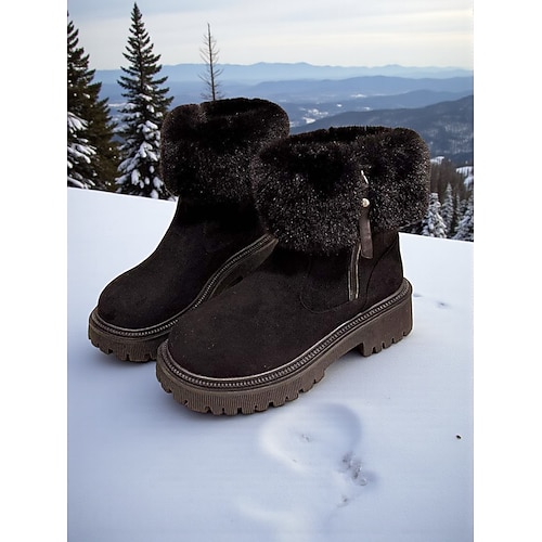 Damen-Winterstiefel mit Kunstfellfutter – stylische und warme hohe Schneestiefel für kaltes Wetter und Freizeitaktivitäten Image