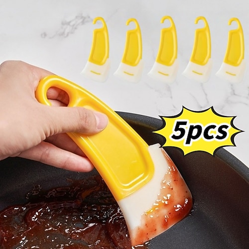 5-teiliges Reinigungsset mit Küchenspatel, weichem Schaber, Bürste, Pfannenreiniger, Topfreiniger, Geschirrreiniger, Koch- und Backwerkzeug, Küchenhelfer Image