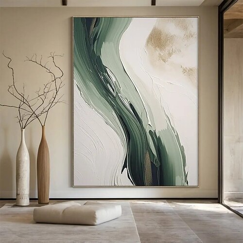 Handgemaltes Ölgemälde auf Leinwand, abstrakte grüne Textur, Wanddekoration für Zuhause, Sofa, Hintergrund, Eingangsbereich, Dekoration, auf Keilrahmen gespannt / gerollt, rahmenlos, ungespannt Image