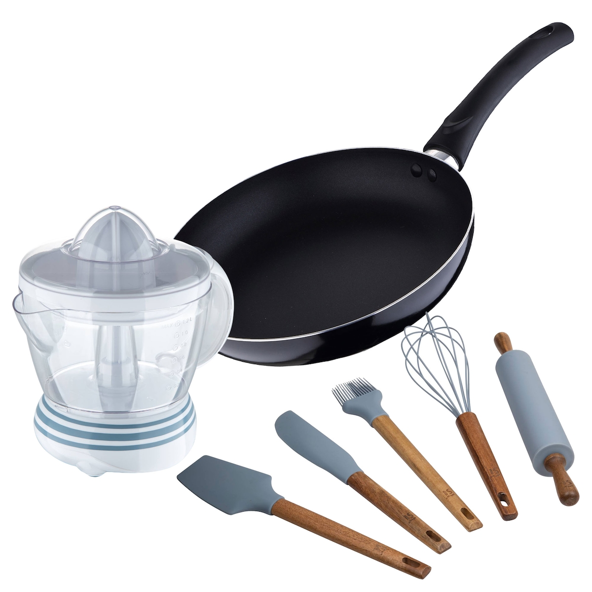 Chef sauce PIXEL - Aluminium-Topfset Ø24x4,5cm mit Entsafter 40W 1,2L und 5-teiligem Silikon-Küchenhelferset Image