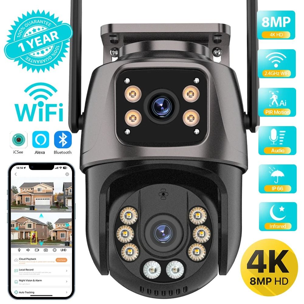 4K HD Dual Lens WiFi Security Camera With Auto Tracking And Night Vision 4mp No Sd Card au Plug