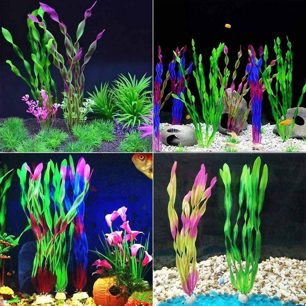 Artificial Aquarium Plants With Ceramic Base 5pcs Green 13.8 In