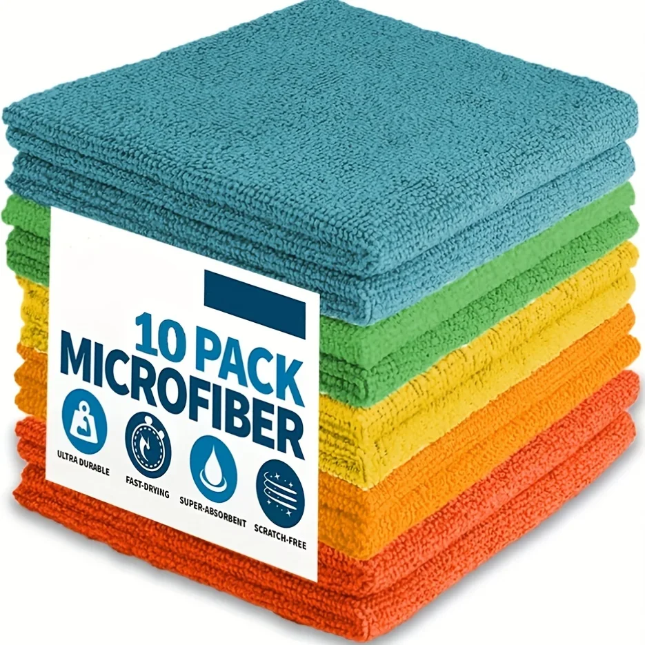 Durable, Absorbent Microfiber Cleaning Cloth, Kitchen, Bathroom Towel, Dishwashing Household Rag random Colors 3pcs