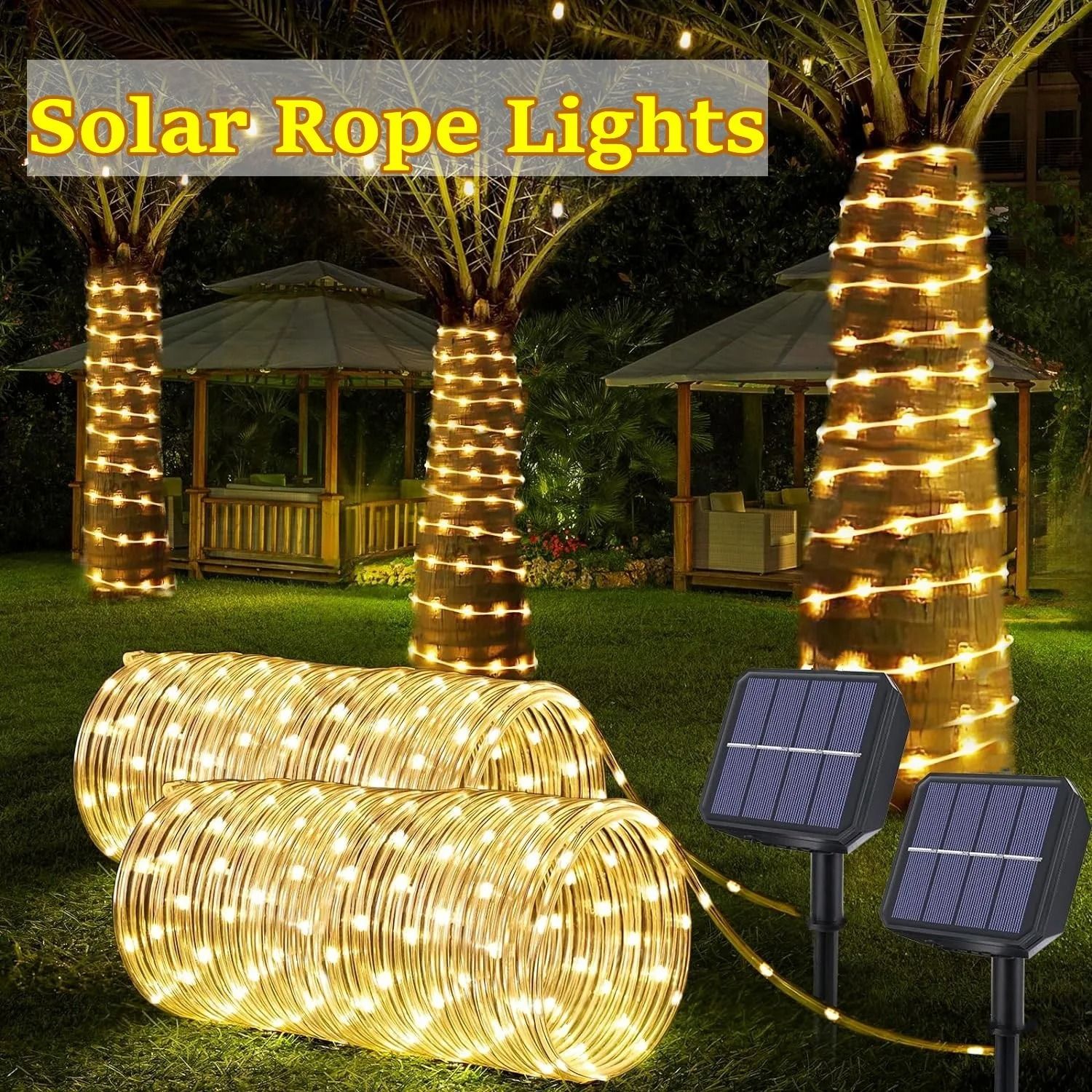 LED Solar Strip Rope Tube Fairy Light Outdoor Garden Garland 12 M 100 Leds multicolor