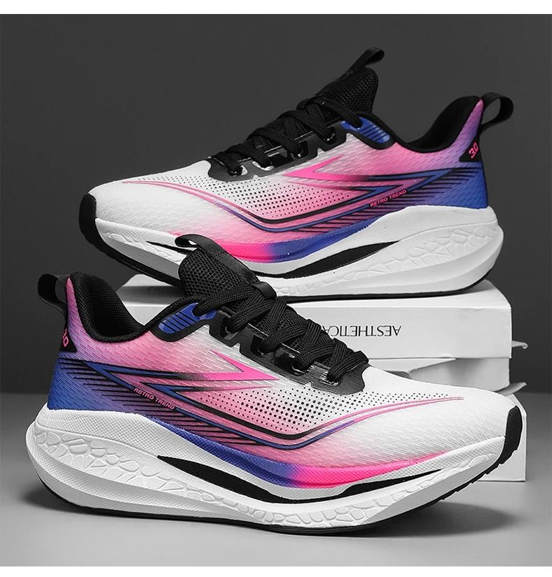 Mens Outdoor Mesh Breathable Sports Running Shoes With Cushioned Soles pink Blue 4.5