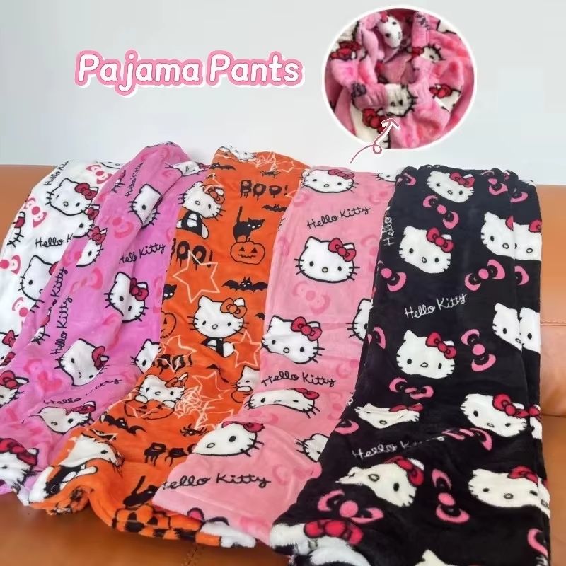Y2K Hello Kitty Pajama Pants Sanrio Anime Women's Sleepwear, Cartoon Couple Home Trousers white xl 55 65kg