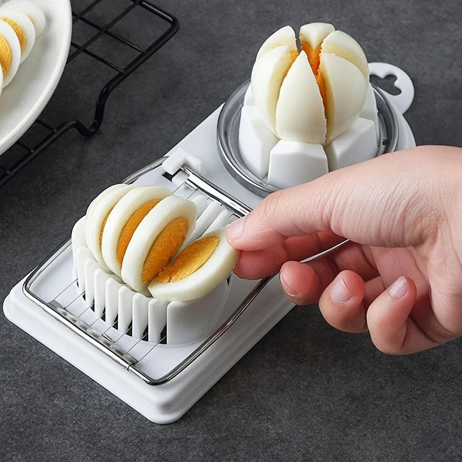 2 in 1 Stainless Steel Egg Cutter Multifunctional Kitchen Tool With Durable Wire Slicer And Hanging Base red