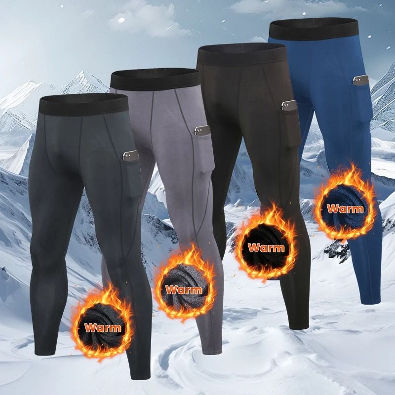 Mens Warm Compression Running Leggings For Winter Training 2xl dark Blue