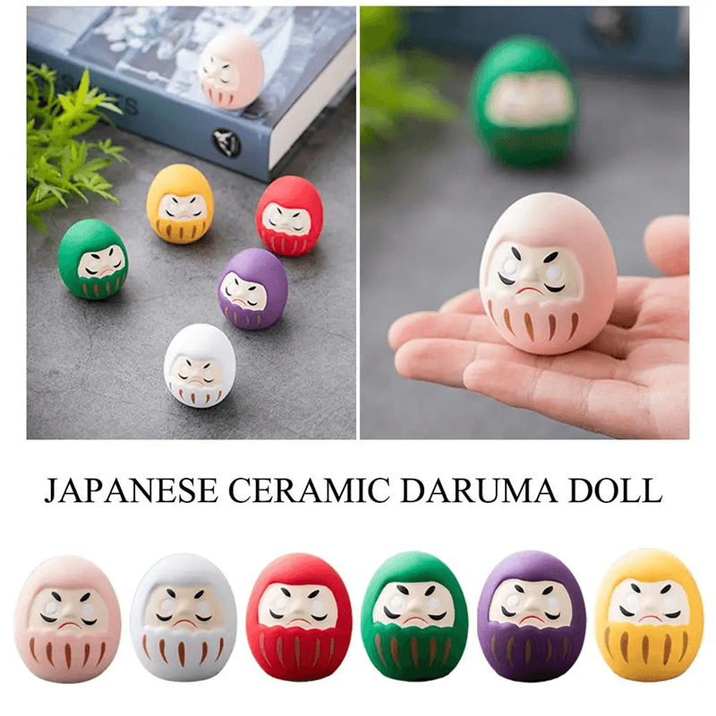 Japanese Ceramic Daruma Lucky Charm Handmade Fortune Ornament For Home And Office Decor pink