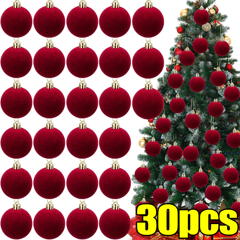 Velvet Christmas Balls Wine Red, Flocked Xmas Tree Pendents, Elegant Navidad Festival Ornaments, Party And Home Decor red 1pc