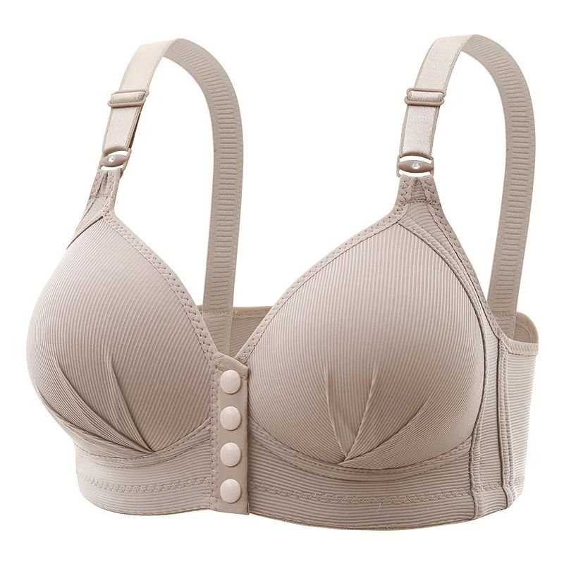 Women Front Buckle Push Up Bra Adjustable Thin Cup Seamless Comfortable Underwear m cream Ash