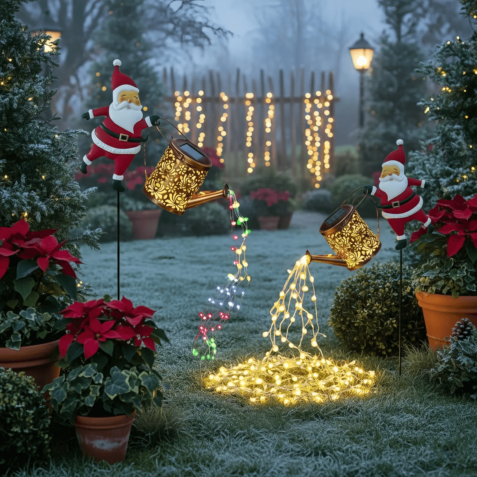 Solar Santa Claus Kettle Light For Garden And Outdoor Christmas Decoration lantern Multicolor