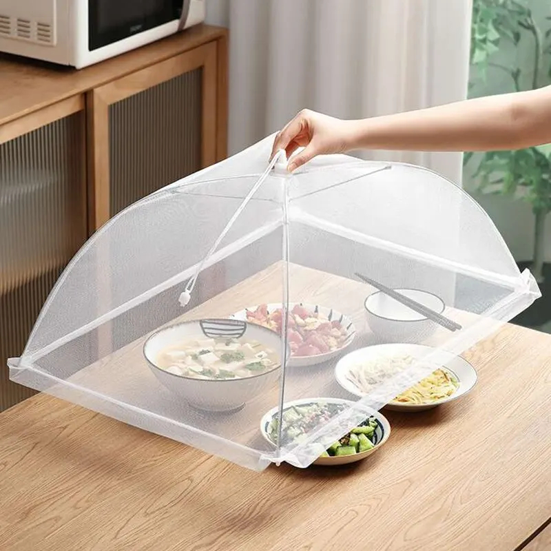 Folding Food Cover Mesh, Washable Fly And Insect Proof Dish Covers, Protective Kitchen Table Storage Accessories white 43x43x22cm