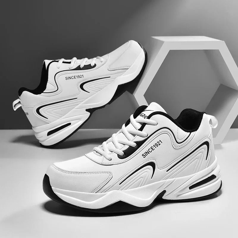 Men Sports Running Shoes Outdoor Walking Soft Casual Leather Sneakers Waterproof Tennis Shoes us 6 white