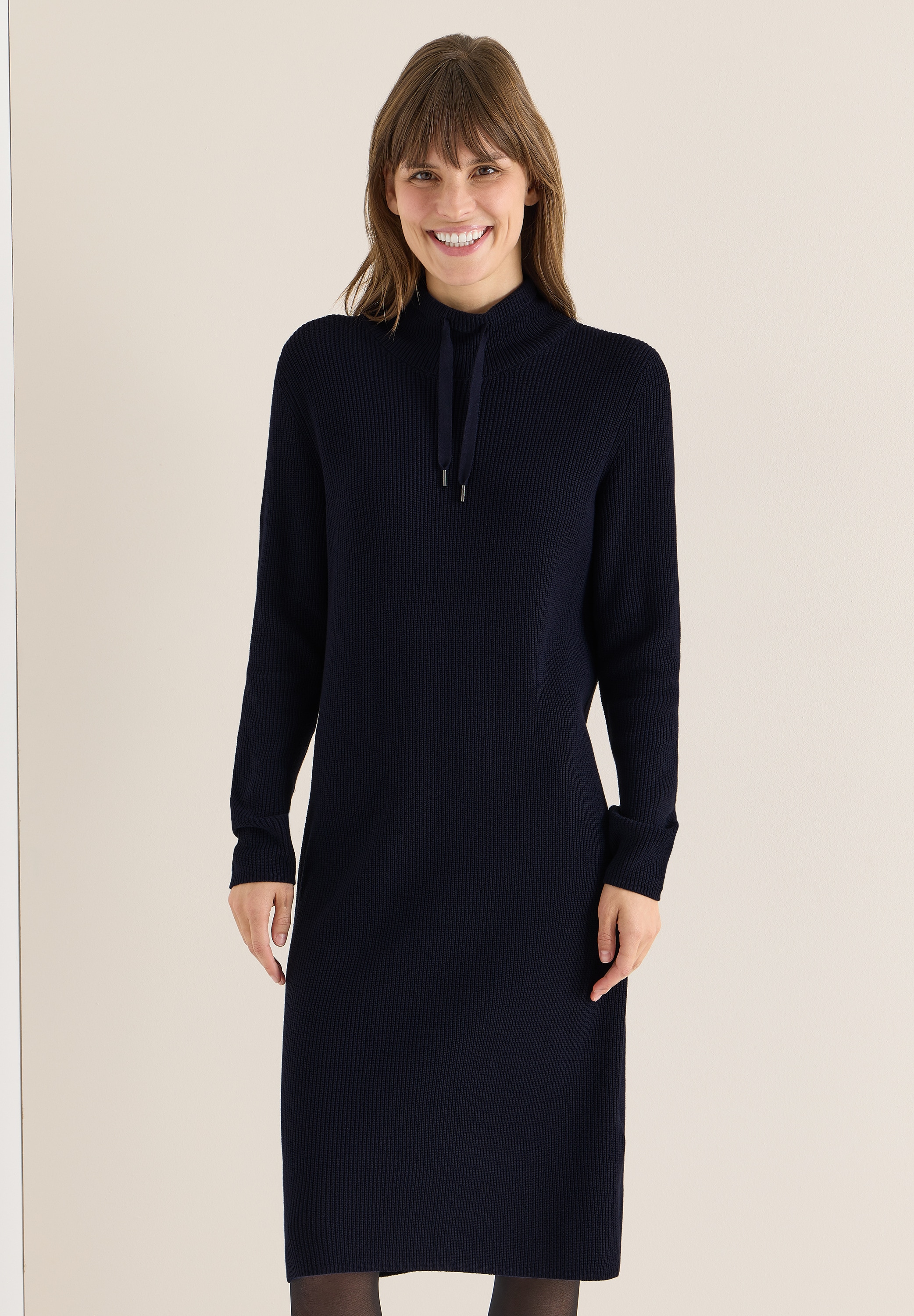 Midikleid CECIL, Damen, Gr. L (42), US-Größen, urban dunkelblau, Stoff, 50% Viskose, 28% Polyester, 22% Nylon, unifarben, comfort fit knieumspielend, Bündchen, Kleider Midikleid