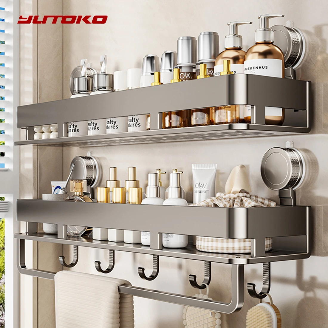 Ventouse salle de bain support douche salle de bain espace de toilette en aluminium sans perçage étagère suspendue salle de bain organisateur accrocher au mur