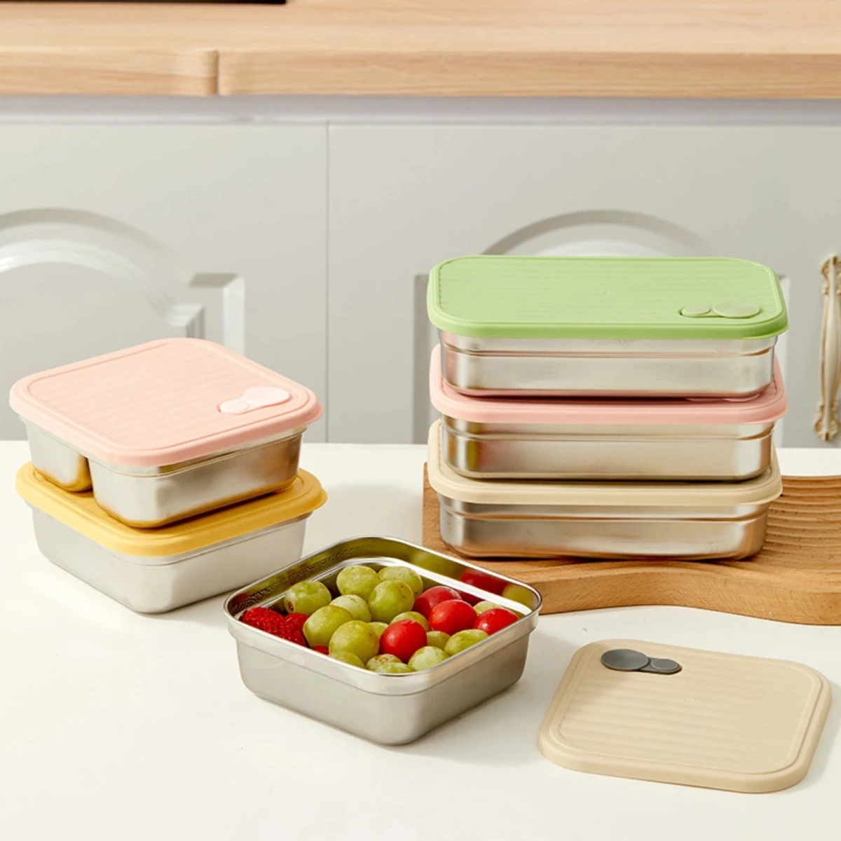 WORTHBUY – boîte de conservation des aliments pour réfrigérateur, récipient alimentaire empilable en acier inoxydable 304, boîte de conservation des aliments frais congelés scellée, organisateur de