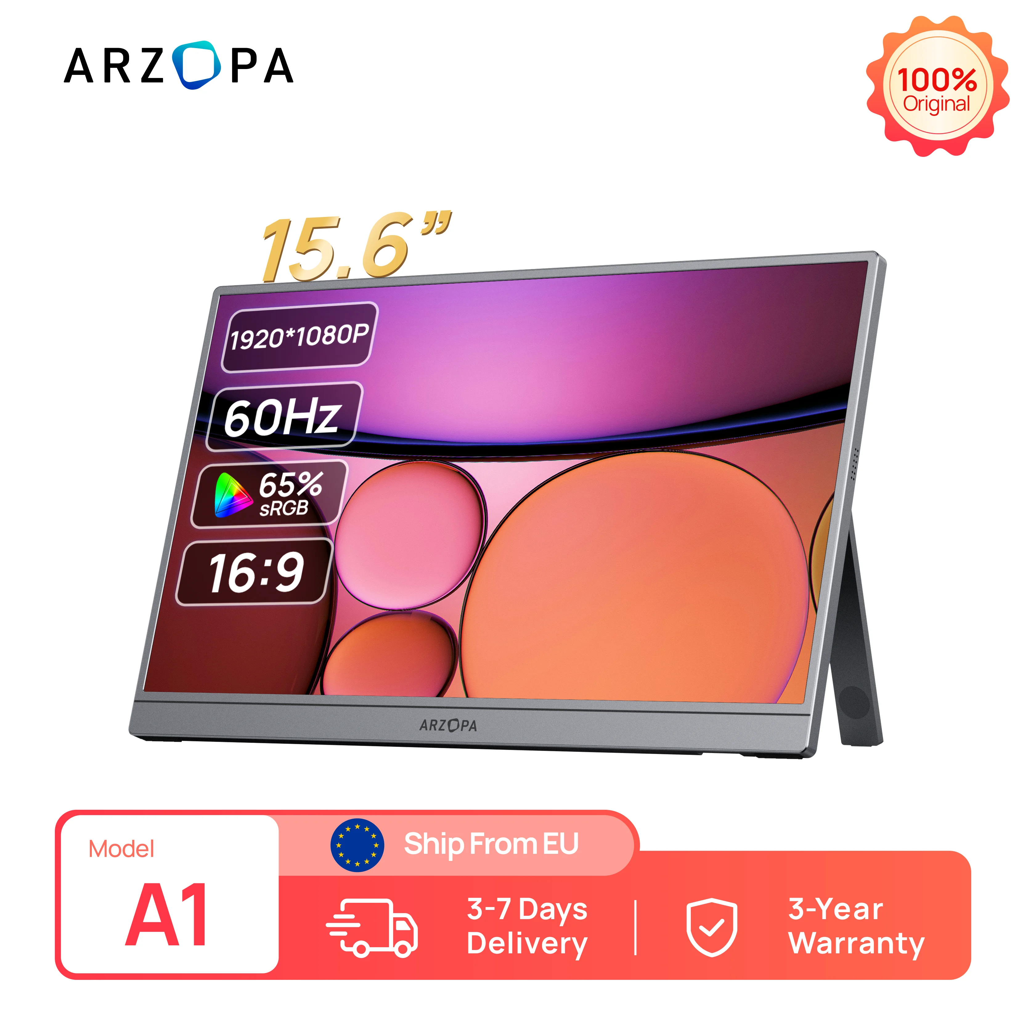 ARZOPA 15.6 ", 1920*1080P, 100% sRGB,HDR10, écran IPS, Mini moniteur de jeu Portable deuxième écran d