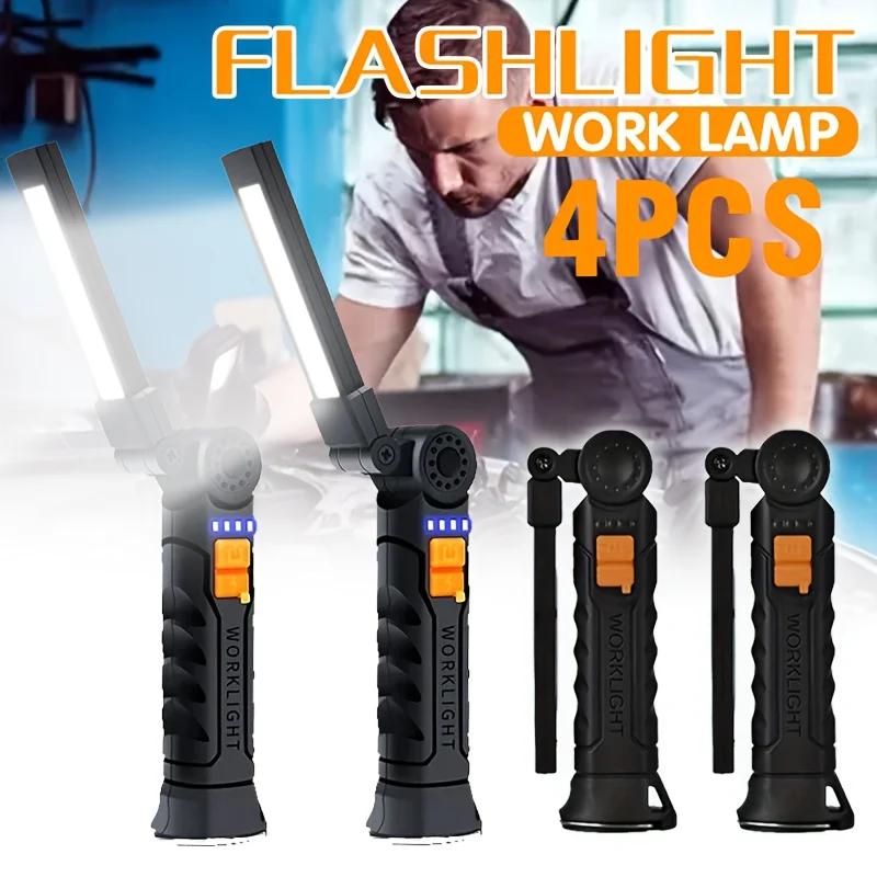 Torcia portatile a LED COB Lampada da lavoro ricaricabile USB Lanterna magnetica Lampada a sospensione con batteria incorporata Torcia da campeggio