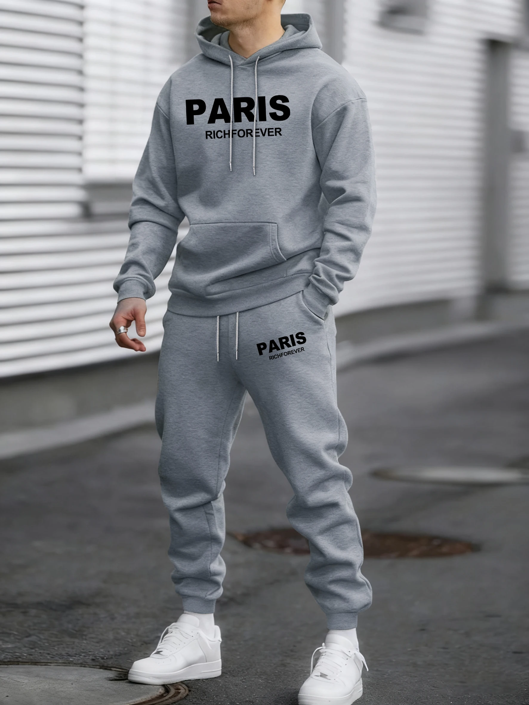 Paris Richforever Trendy Print Trainingsanzug Für Herren Herbst Warme Lose Hoodies Fleece Einfache Hosen Unisex Lose Mode Anzüge Image