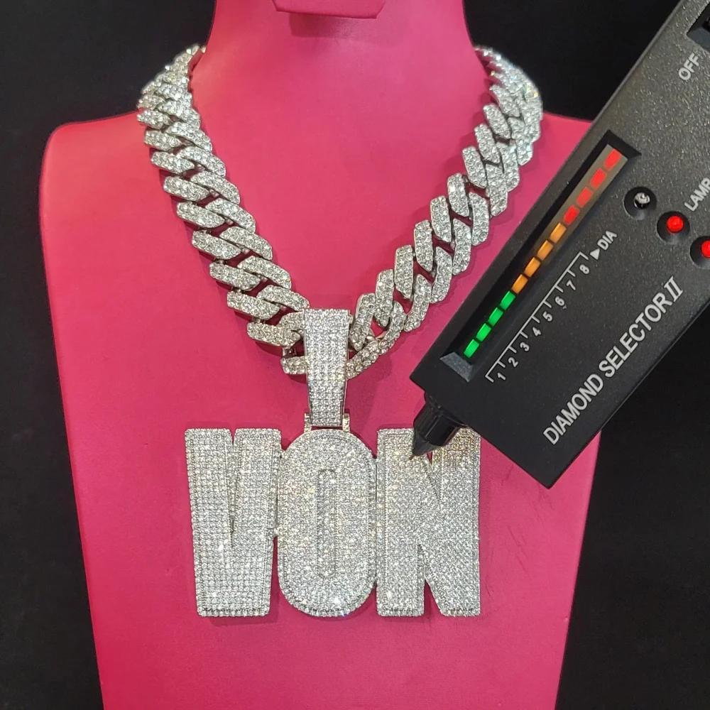 Benutzerdefinierte Iced Out 925 Silber Moissanit Buchstaben Anhänger voller Pave Iab-Growm Diamant Halskette Kette D Farbe luxuriöse Schmuck Geschenke Image