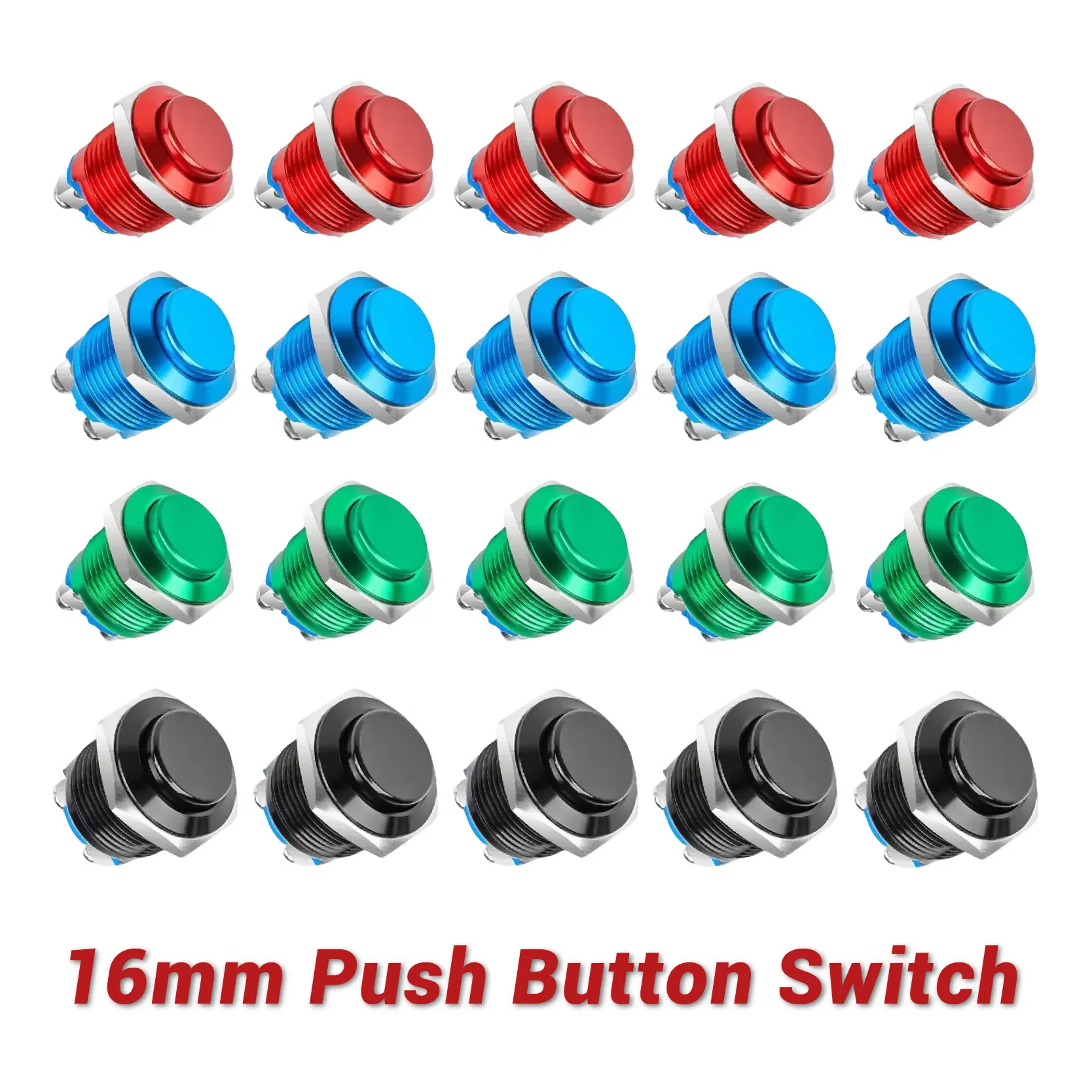 16mm Momentary High Cover Wasserdichte Metall Druckschalter Auto Netzschalter mit Schraube Termina Image