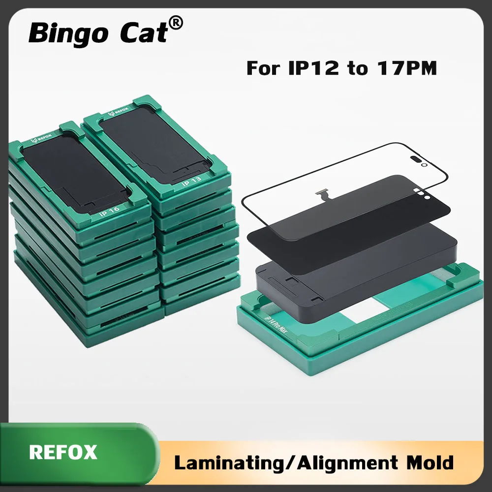 Refox 2-in-1 blasenfreie Laminier-Ausrichtungsform für iPhone 16 15 14 13 17 Pro OCA-Glas-LCD-Touchscreen-Positionsmatte Image