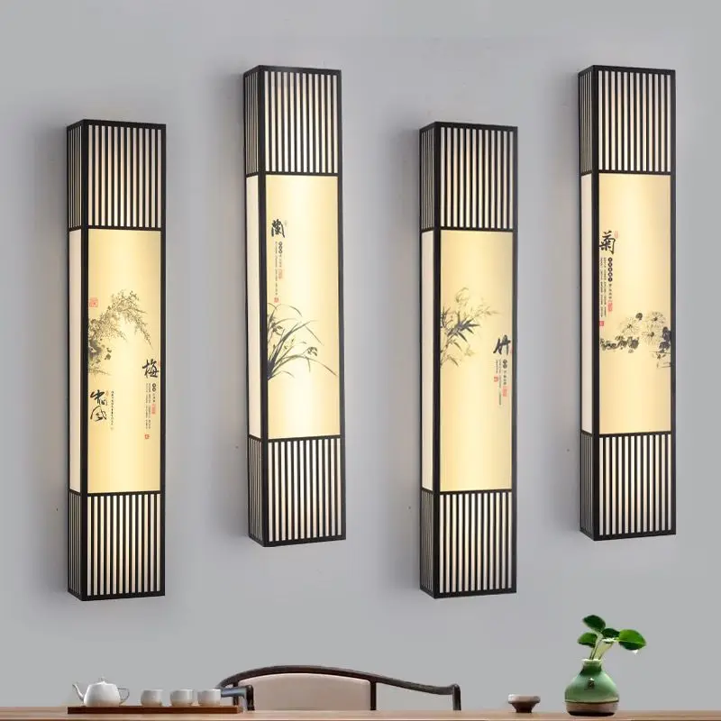 Chinesischen Stil Wand Lampe Streifen Geformt Zen Hintergrund Wand Wohnzimmer Schlafzimmer Flur Korridor Treppen Licht Hotel Dekor Leuchte Image
