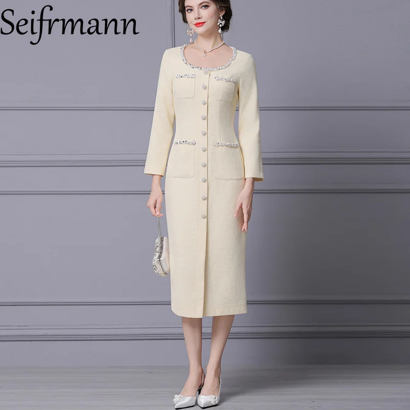 Seifrmann Kleid 2025, Herbst und Winter, neuer Stil, kleiner duftender Perlenkragen, Diamantschnalle mit Mantelrock Image