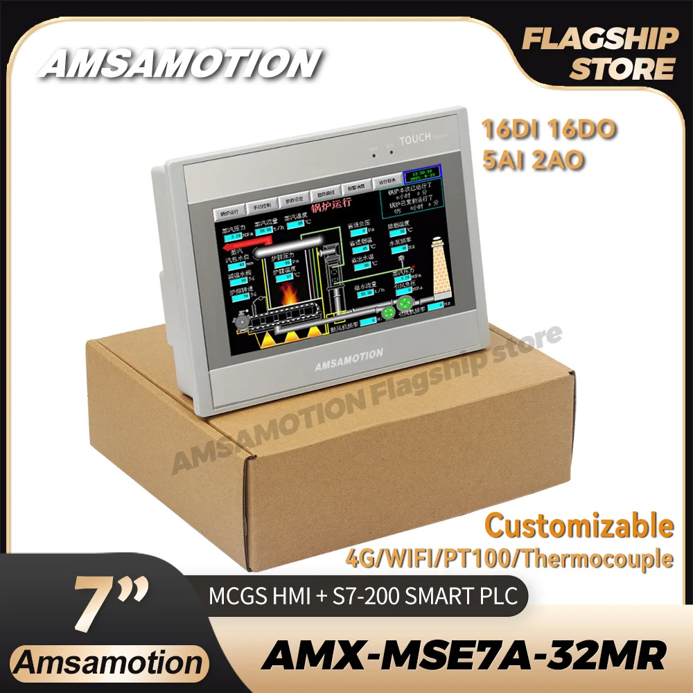 7'' 4G Wifi HMI MSE7A-32MR Ethernet PLC All-in-1 Maschine Kompatibel SMART S7-200 16I 16O 5AI 2AO PT100 Touchscreen Controller Image