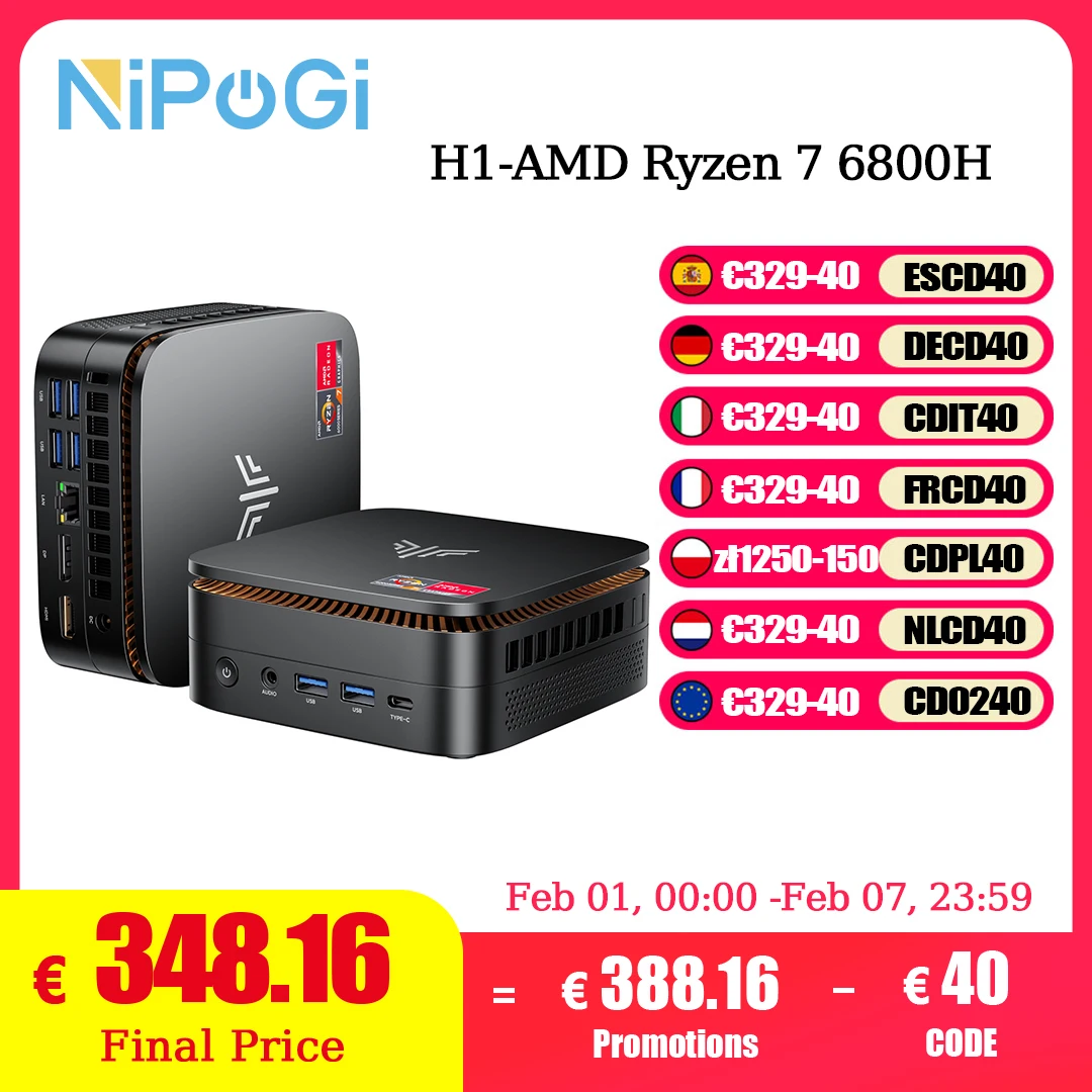 NOPOGI Mini-PC AMD Rzyen 7 6800H (8C/16T, bis zu 4,7 GHz) Mini-Computer 4K Trible Display Mini-Desktop-Computer BT5.2/WiFi 6 Image
