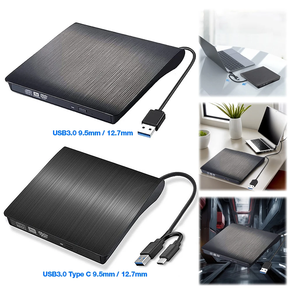2-in-1 USB 3.0 Typ C Slim DVD Externes Gehäuse 9,5 mm/12,7 mm SATA zu USB CD DVD ROM Optisches Laufwerk Gehäuse ODD Caddy für Laptop PC Image