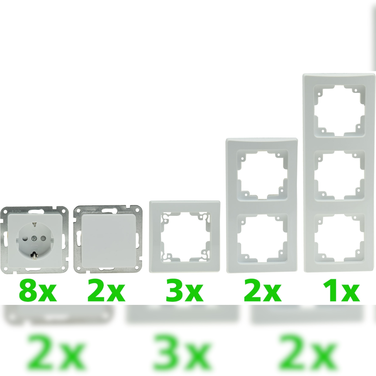ChiliTec DELPHI Starter-Kit, 16-teilig PRO,weiß 8x Steckdose, 2x Schalter, Klemmanschluß Image