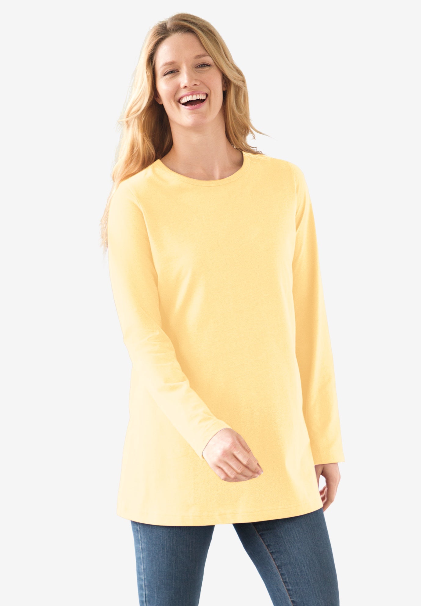 Plus Size Women's Perfect Long-Sleeve Crewneck Tee by Woman Within in Banana (Size 4X) Shirt