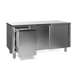 VM Europa Edelstahl Arbeitsschrank mit Abfallbehälter links, mit Zwischenboden - alle Größen montiert: 180 x 60 cm / ohne Aufkantung / fertig montiert Image