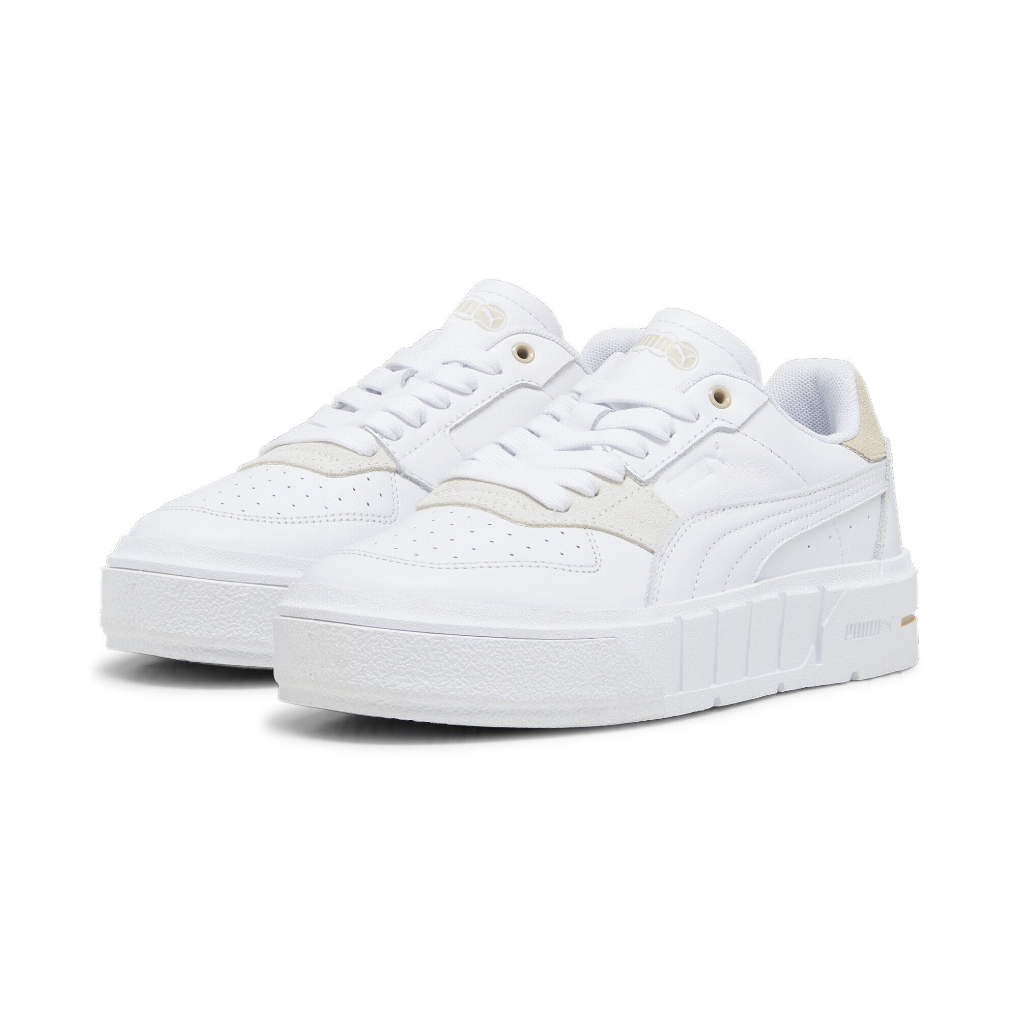 Sneaker PUMA "Cali Court Match Sneakers Damen", Damen, Gr. 37,5, weiß granola beige, Obermaterial: Kuhleder, Synthetik; Futter: Textil; Innensohle: Textil; Laufsohle: Gummi, Schuhe Sneaker