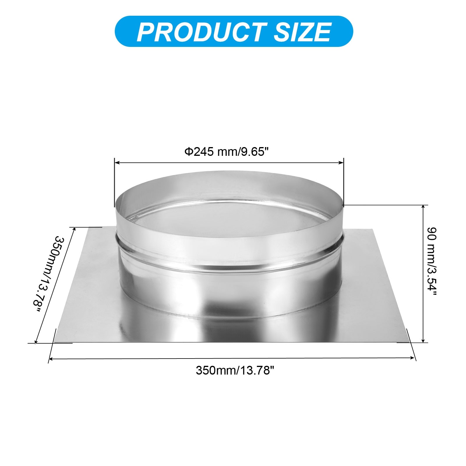 Duct Connector Flange, Galvanized Air Ducting Mounting Plate Square to Round for Ventilation HVAC Vent Systems - Silver Tone