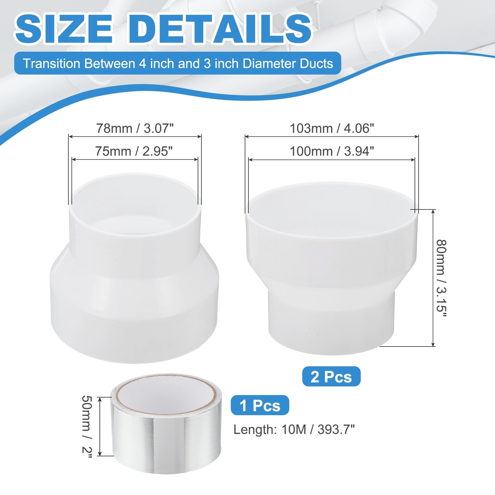 Duct Reducter, Air Ducting Adapter Ducting Reducer Increaser Cone - White