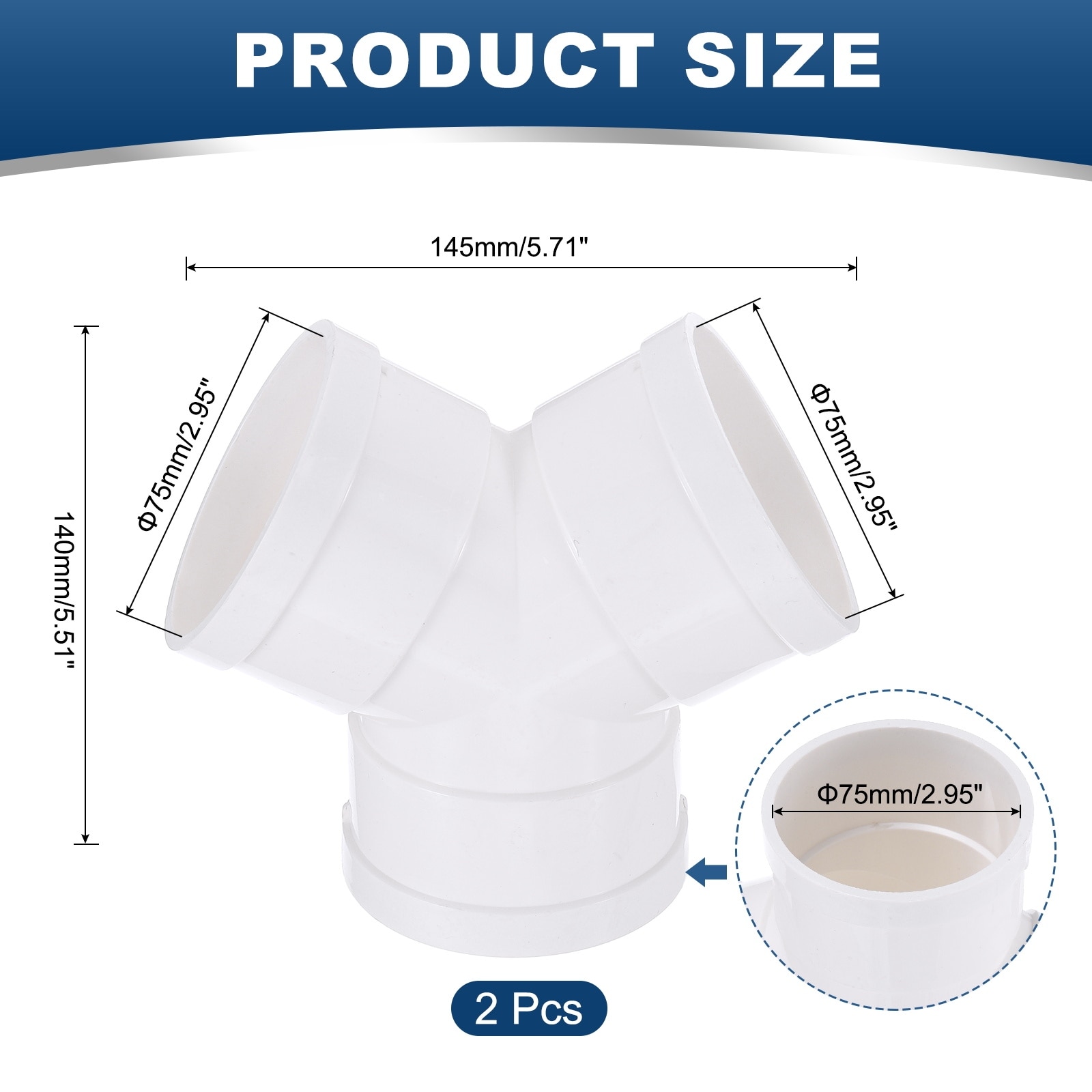 Duct Splitter, Y Shape Adapter Pipe Fitting Duct Pipe Connector for Exhaust DWV (Drain, Waste and Vent) - White