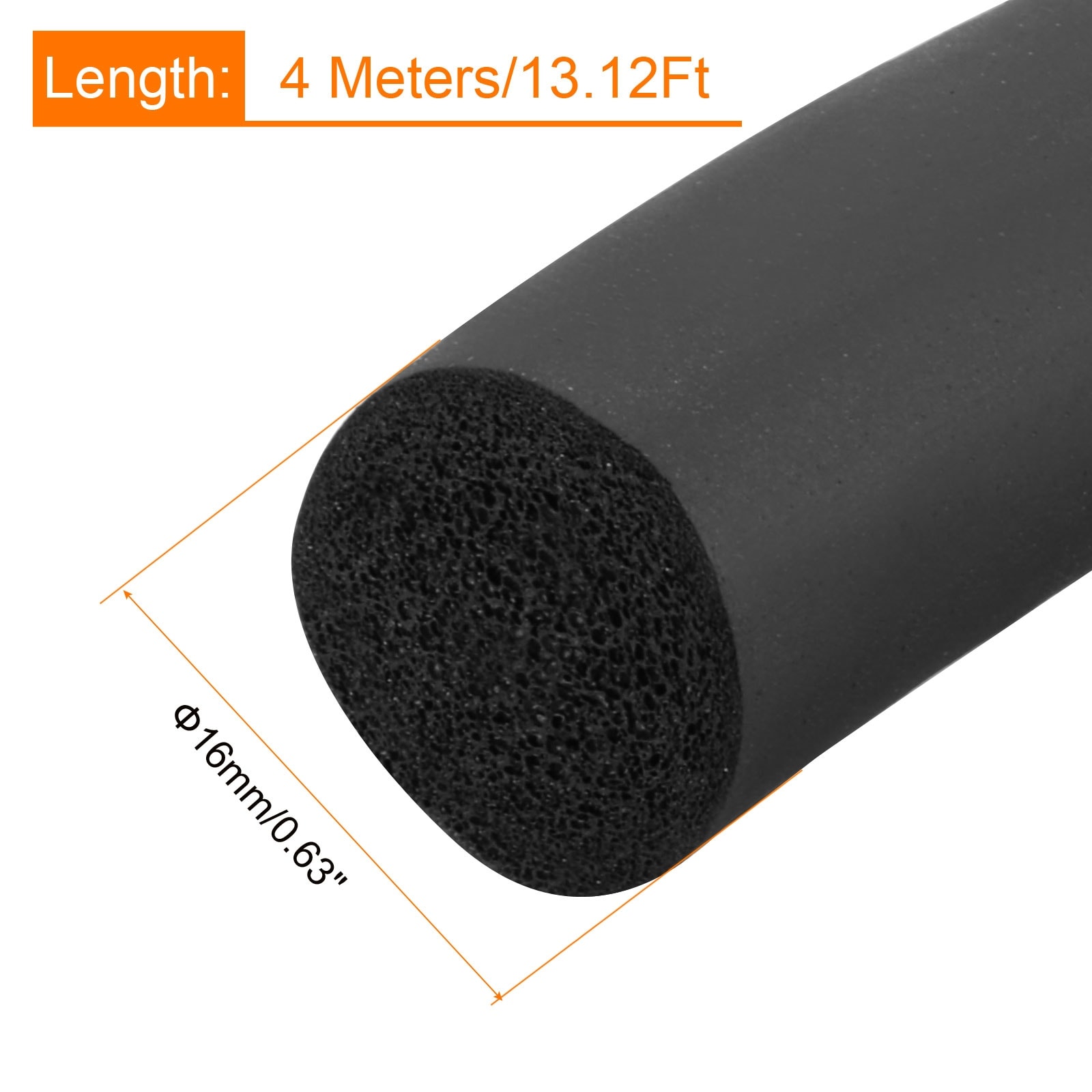 Round EPDM Foam Rubber Weather Seal Strip - Black