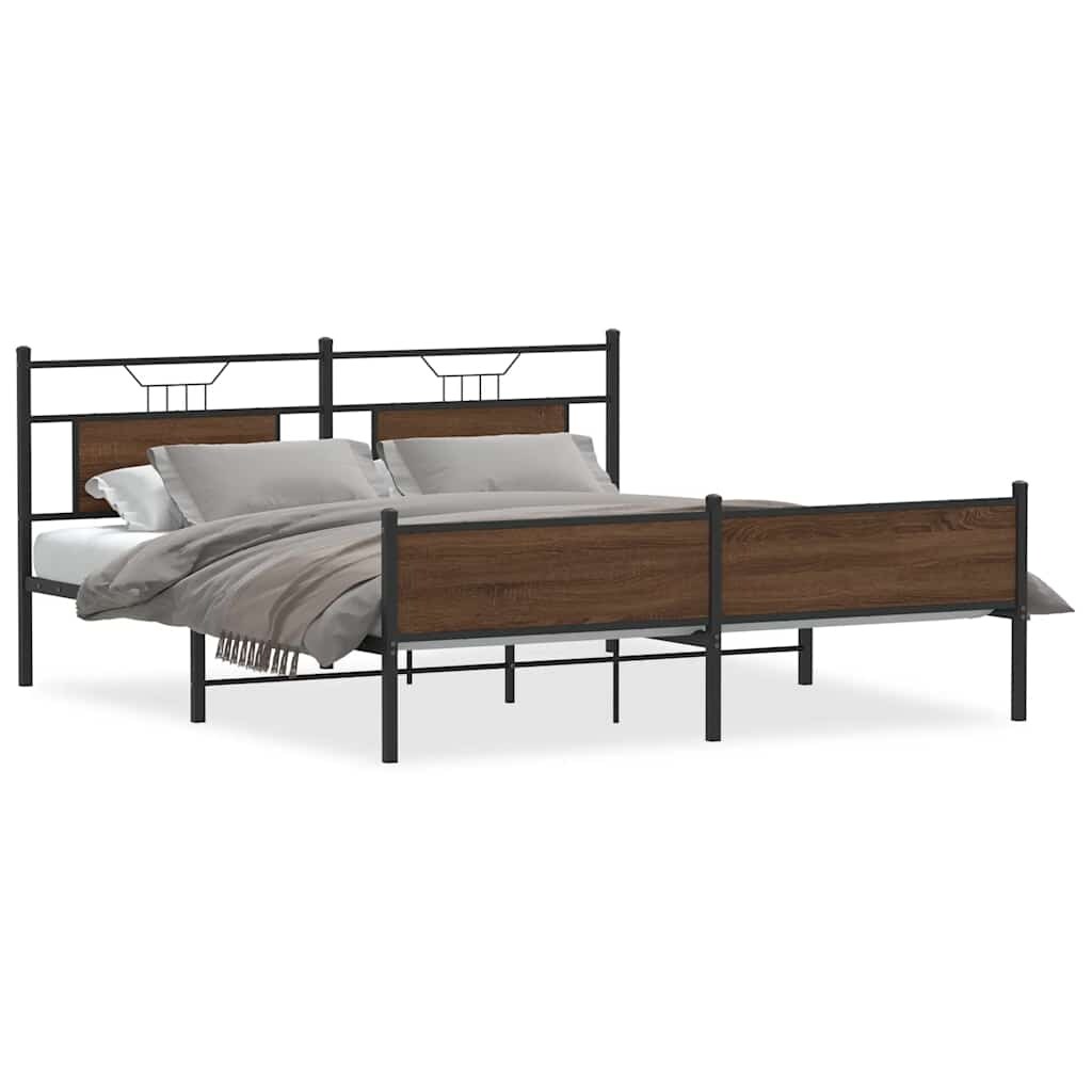 vidaXL Metallbett ohne Matratze Braun Eichen-Optik 180x200 cm Image