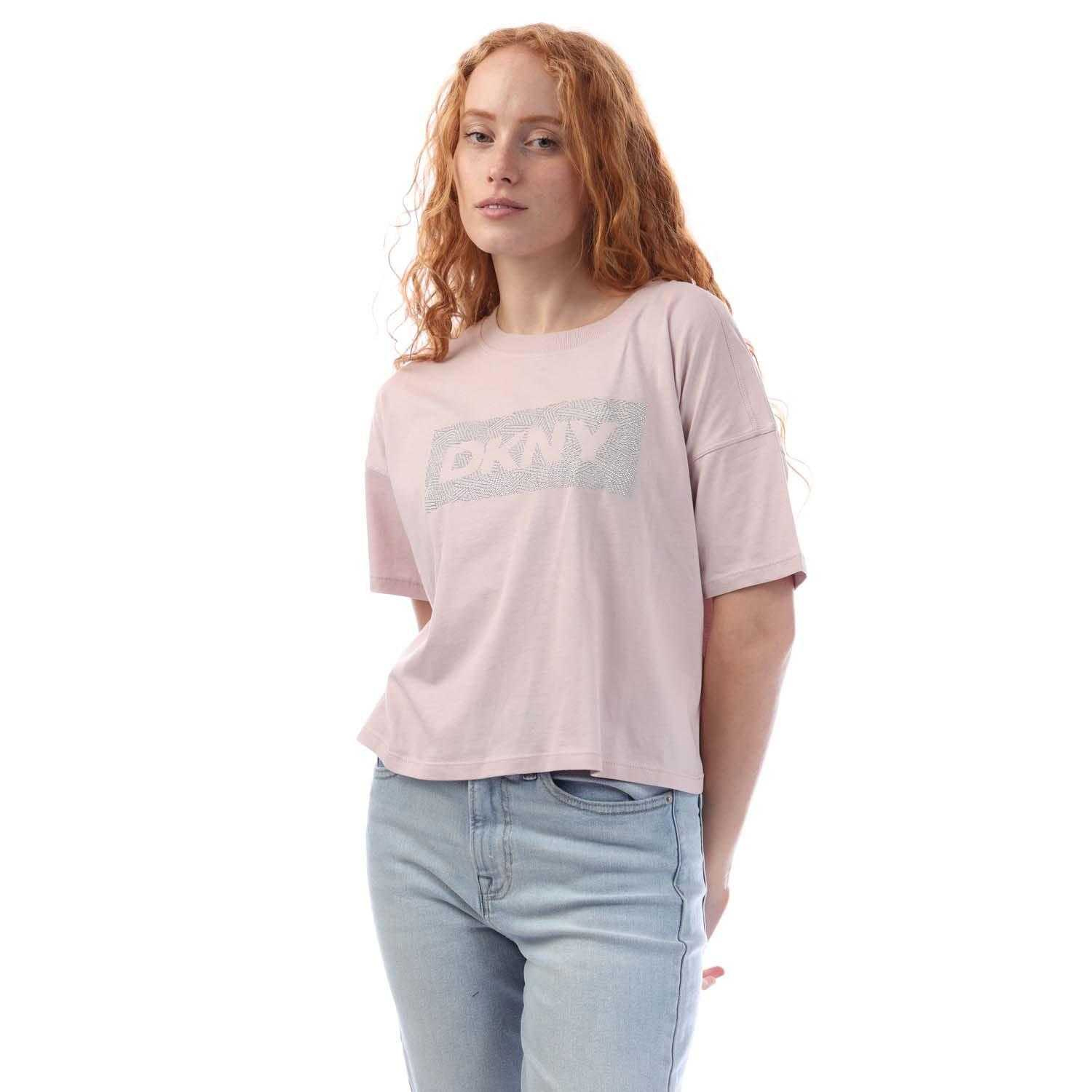 DKNY - Kurzes Top für Damen, Logo, kurzärmlig (Weiß/Pink) Image